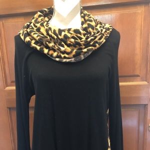 Adora asymmetrical tunic black with leopard trim